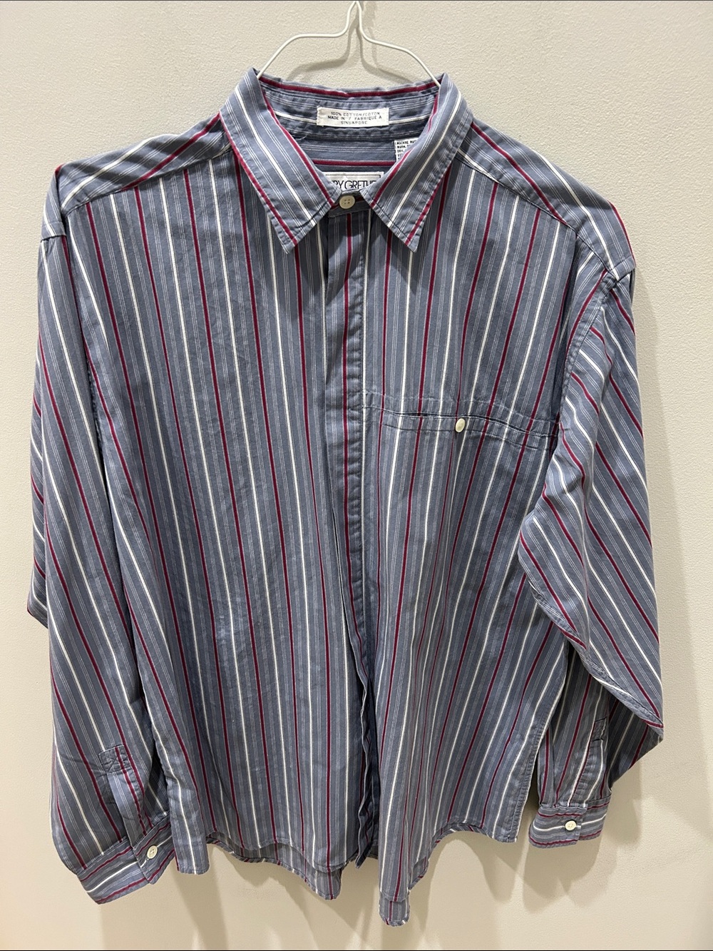 Vintage Henry Grethel Men’s Blue Stripe Button-Up Long Sleeve Shirt.